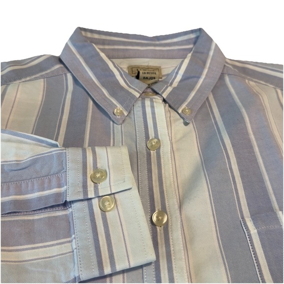 L.L. Bean Tops - LL Bean Womens Vtg Blue Striped Oxford Button Down Shirt Preppy Large Petite Y2K